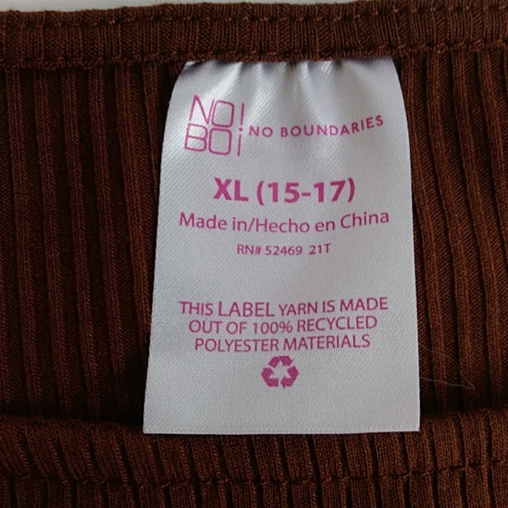 No Boundaries Peek A Boo Ribbed Look Top Junior XL (15-17) Brown - Picture 2 of 11